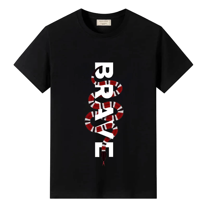

Summer Men's Casual T-shirt Brave Snake Print Harajuku Y2k Short Sleeve 100% Cotton Comfortable T Shirts Mens Soft Tees