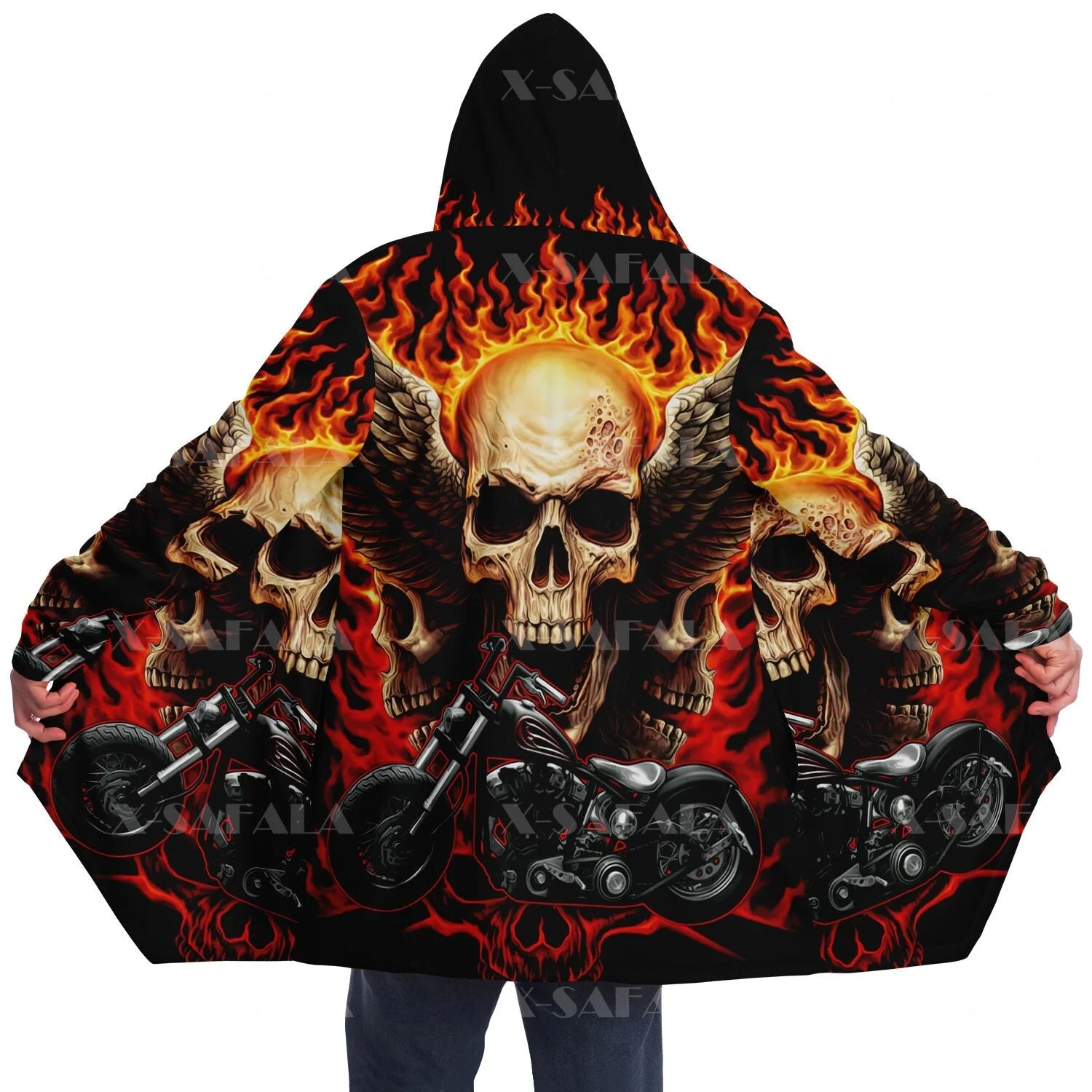 Thick Warm Hooded Cloak for Men Blood Skull Death Praying Overcoat Coat 3D Print Windproof Fleece Cape Robe Hooded Blanket-4