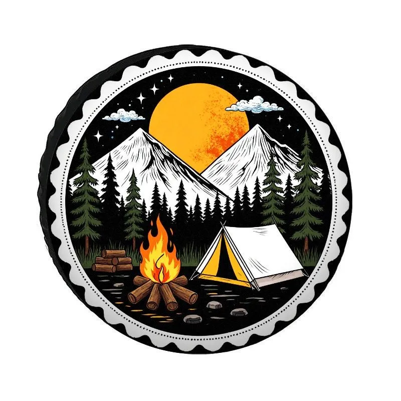 Mountain Moonlit Campfire Tent Spare Tire Cover Durable Polyester Dustproof SUV Wheel Protector