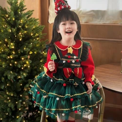 Winter New Girls' Shining Christmas Tree Dress Cake Skirt Sparkling Lorita Pomped Princess Dress Party Dress for Kids Girl