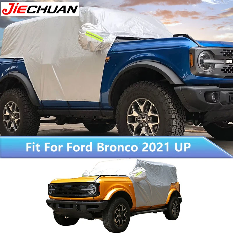 

JIECHUAN Car Waterproof Cover Wear-Resistant UV-Resistant Silver Rain Cover For Ford Bronco 2-Door 2021 Up,Protector Accessories