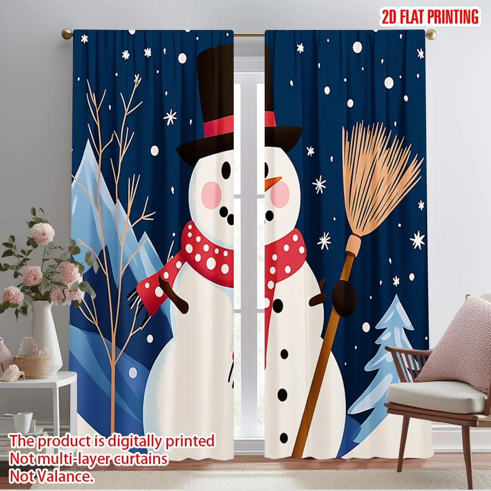 2pcs,2D plane printing Creative Curtains Cute Snowman Festive Winter Scene (3) Polyester Fabric (without rod) Art Deco Festive