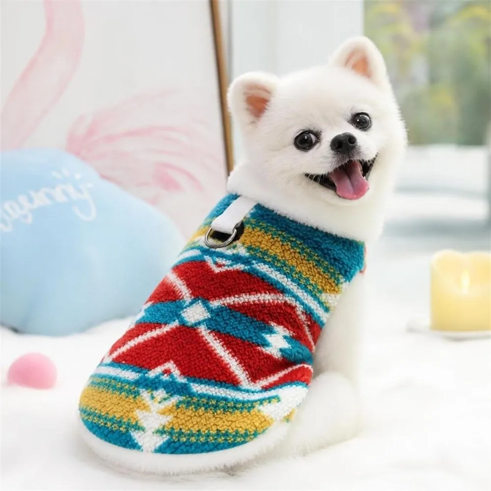 Cute Autumn Winter Dog Warm Clothes Windproof Nordic Pattern Dog Fleece Vest Thickened Soft Dogs Coat for Small Medium Dog