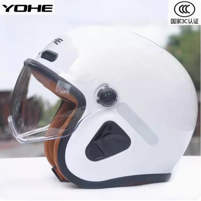 

3c Certified Retro Motorcycle Helmet Electric Bicycle Motorbike Helmet Men's Women's Winter 3/4 Face Moto Accessories Safety Cap