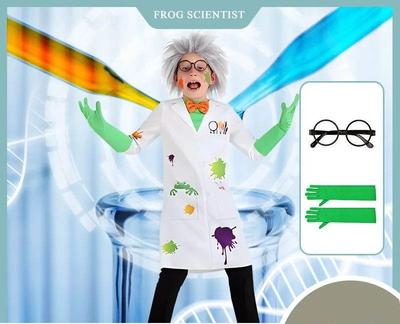 Children's White Coat Laboratory Scientist Cosplay Clothing Halloween Scientist Cosplay Costume Kids Stage Performance Costumes