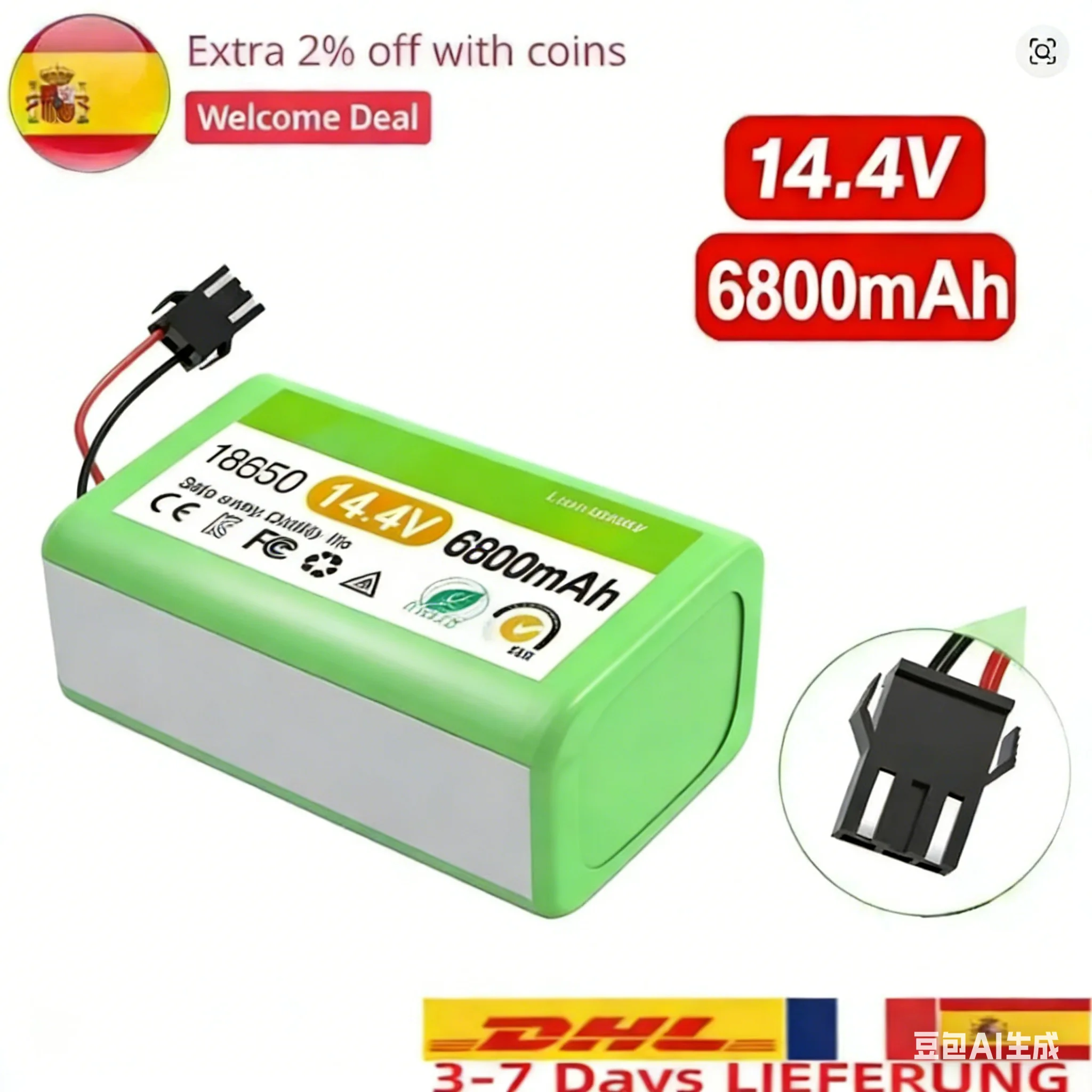 

14.4V 6800mAh Li-ion Battery for for Conga 990 1090 Tesvor X500 Ecovacs Deebot N79 N79S DN622 Eufy RoboVac 11 11S RoboVac 30