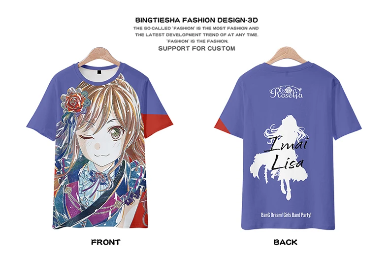 BanG Dream! Roselia T-Shirt, Summer Short Sleeve Anime Clothing Featuring Risa Imai