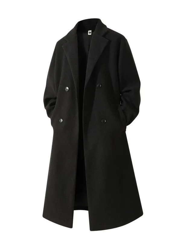 

Мужское двубортное шерстяное пальто в корейском стиле, осенне-зимнее, утепленное, до колена, с отложным воротником, ветрозащитное, премиум-класса