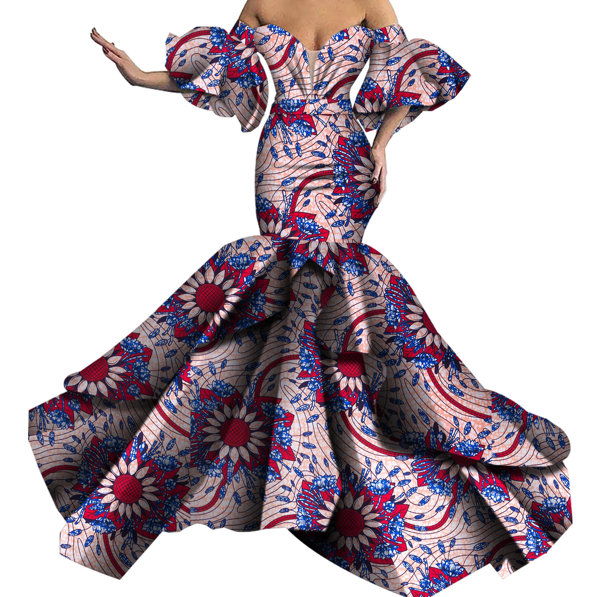 Bazin Riche estampado africano vestidos largos de noche Sexy Dashiki vestidos africanos para mujeres ropa africana vestidos sin tirantes WY5613