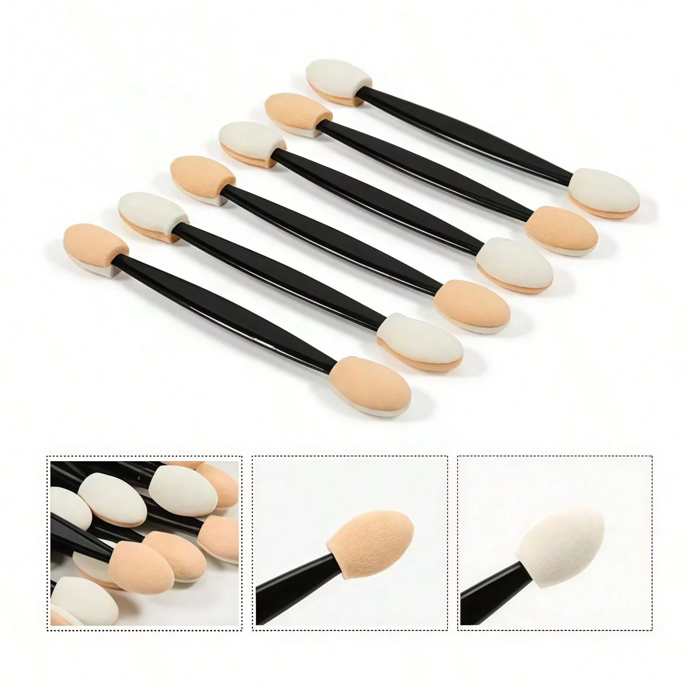 10pcs Travel-Portable Disposable Eyeshadow Applicators - Dual-Ended Latex Sponge, Double-Sided 2-Tone In Random Colors