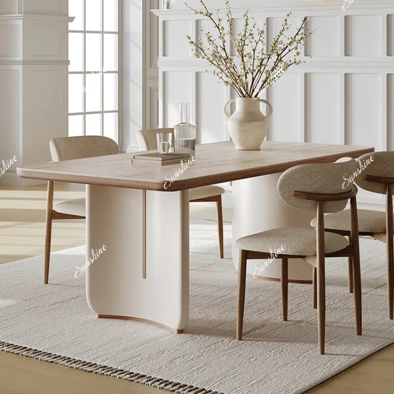 Cream wind rock board light luxury high sense home dining table and chairs