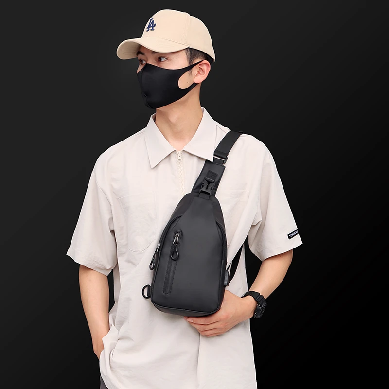 1 Men\'s Large Capacity Usb Charging Multifunctional Chest Bag Fashion Simple Commuter Lightweight Shoulder Crossbody Bag