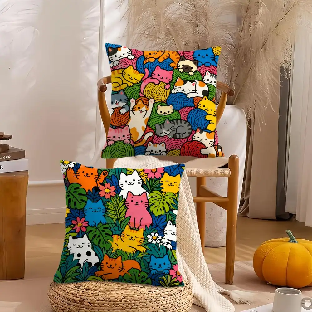 Colorful Cat Collage Cushion Cover Soft Plush Throw Pillow Cover Double-Sided Decorative Cushion Case Sofa Bedroom Home Decor