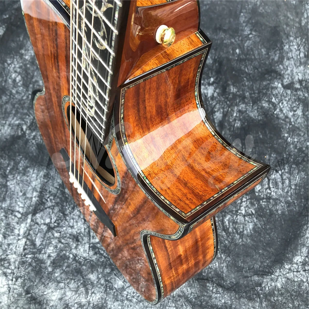 Guitarra acústica All Koa Wood PS14, 41 pulgadas, con incrustaciones de abulón recortada, Fingrerboard de ébano
