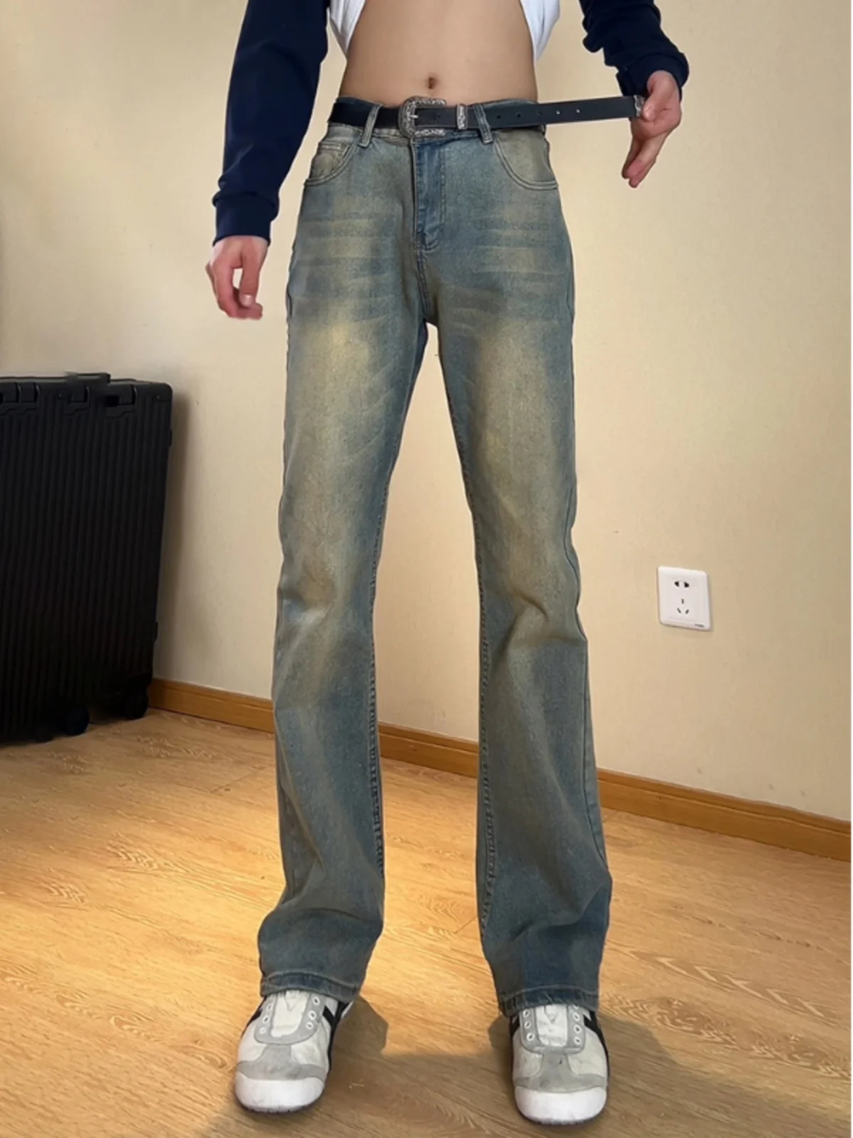

American Retro High Waist Straight Leg Jeans Men's Spring Autumn High Rise Slimming High Street Vibe Flared Pants