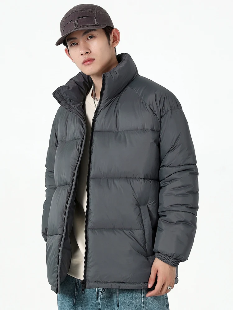 Winter Men\'s Parkas Korean Fashion Stand Collar Thick Warm Puffer Jacket Casual Windbreaker Solid Color Thermal Padded Coat