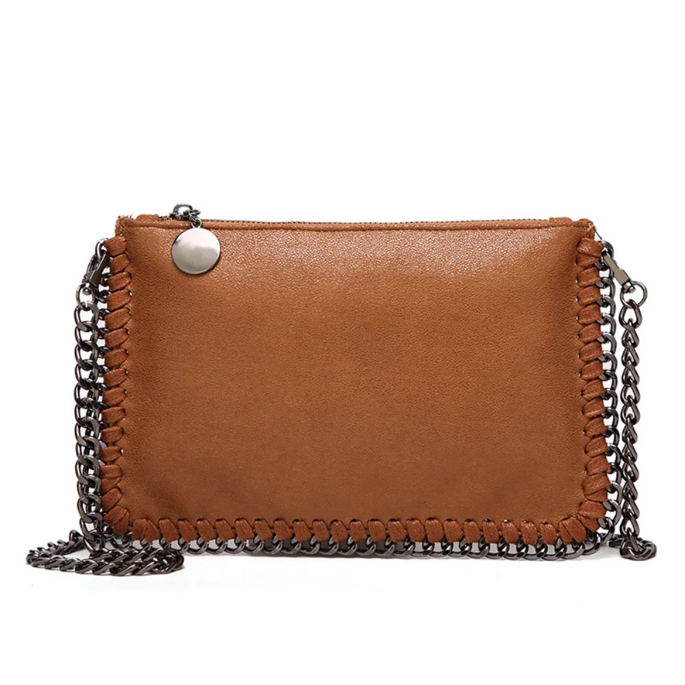 Solid Color PU Crossbody Bags Luxury Designer Metal Plate Braided Chain Shoulder Handbags Vintage Versatile Ladies Sling Bag