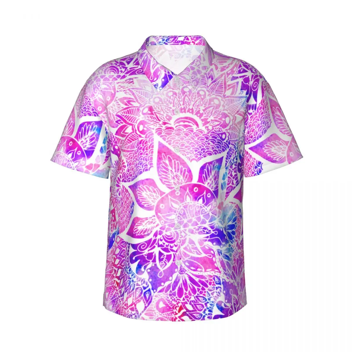 

Летняя рубашка для отпуска, фиолетовые, синие блузки с мандалой, хна, бохо, цветочный пейсли, повседневные рубашки, мужская удобная одежда с короткими рукавами