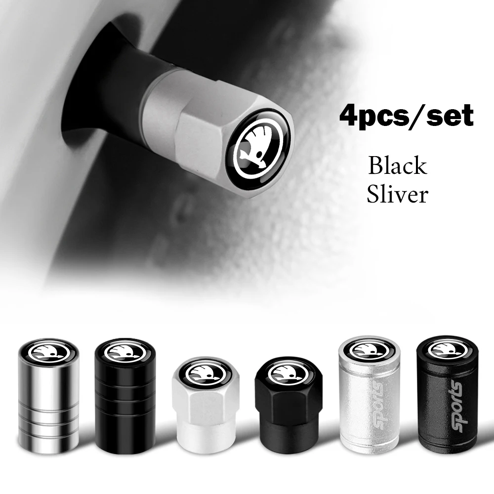 4pcs Car Styling Aluminum Alloy Wheel Cover Tire Valve Stem Dust Caps For Skoda Enyaq A7 Superb Rapid Kamiq Octavia Kodiaq Fabia