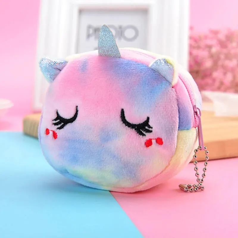 New Mini Dazzle Colour Three-dimensional round Plush Coin Purse Coin Pouch Lipstick Data Line Portable Bag Small Gift