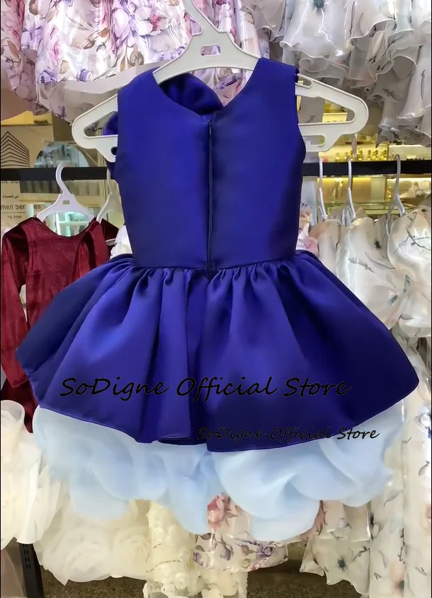 SoDigne A-line Satin/Organza Flower Girl Dress 3D Flower Sleeveless Arab Children's Dresses Princess Birthday Kid Gown Customize