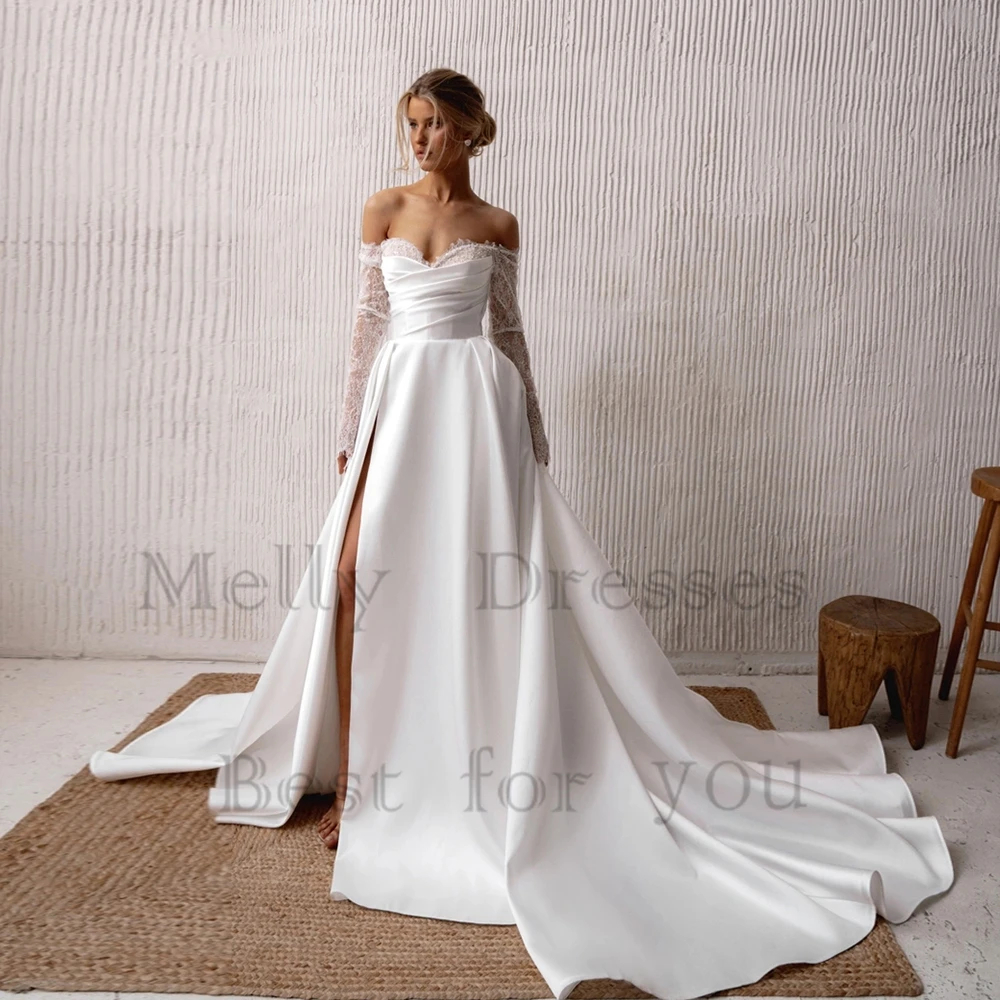 

Exquisite Strapless Wedding Dresses for Women 2024 Summer New Satin Side Slit Bridal Gowns for Women 2025 Vestido De Novia