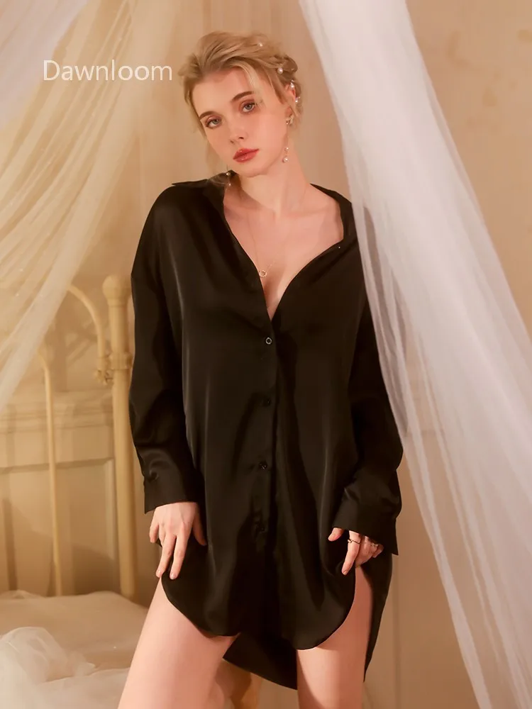 فستان Dawnloom* قميص حريري مطبوع عليه حمار وحشي على طراز Boyfriend للنساء فضفاض ومثير ملابس منزلية طويلة #1