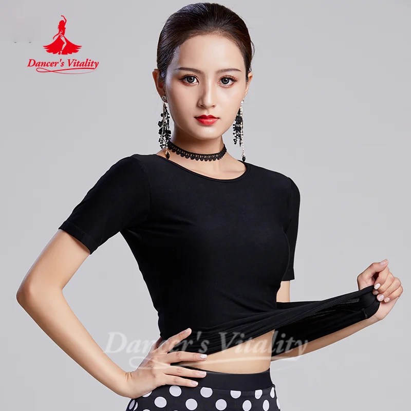 Top con estampado de leopardo para baile latino, ropa de práctica de Tango Chacha Samba para mujer, ropa de entrenamiento profesional de Danza moderna para adultos