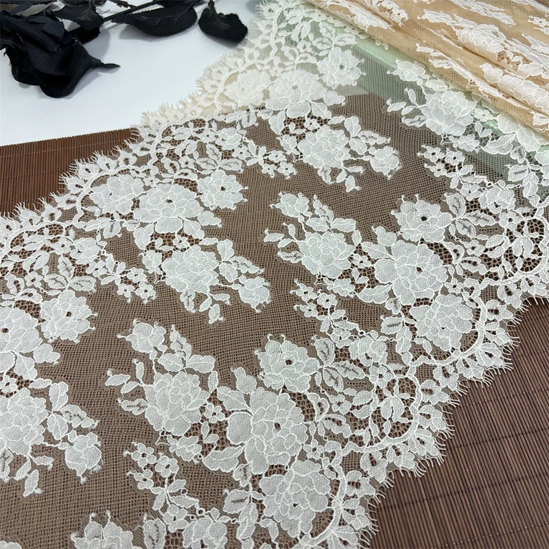 Golden Yellow Chantilly Bridal Lace Fabrics Floral Embroidered Beige Eyelash Lace Trim Dress Lace Accessories Lingerie Crafts