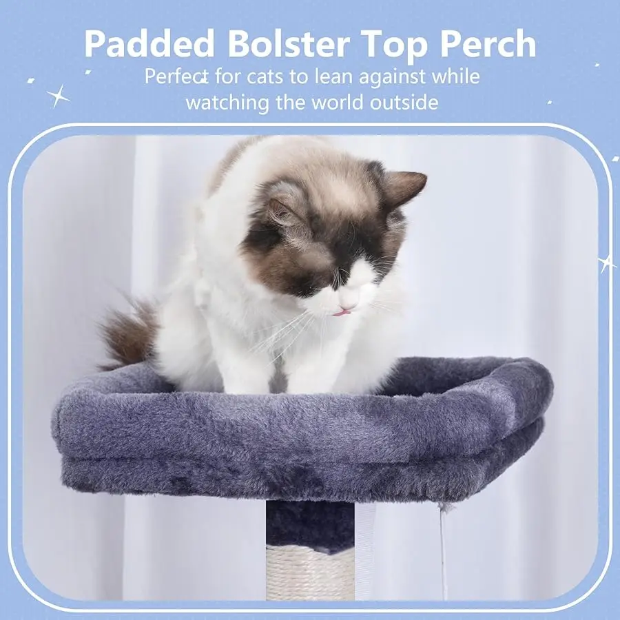 برج شجرة القطط من Hey-brother، أعمدة خدش مع شقة مريحة، سرير مبطن، أرجوحة، جثم قطيفة، عمود سيزال وكرة للداخلية #4