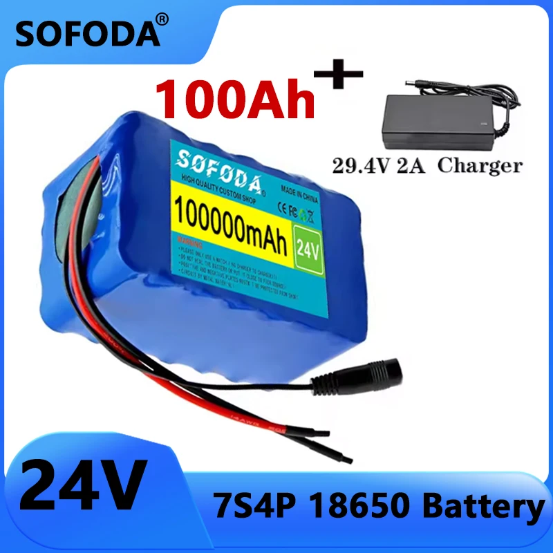 24V 18650 NEW 7S4P Battery 100Ah 100000mAh for Electric Wheelchairs Rechargeable Lithium-ion Battery Pack + 29.4V Charger