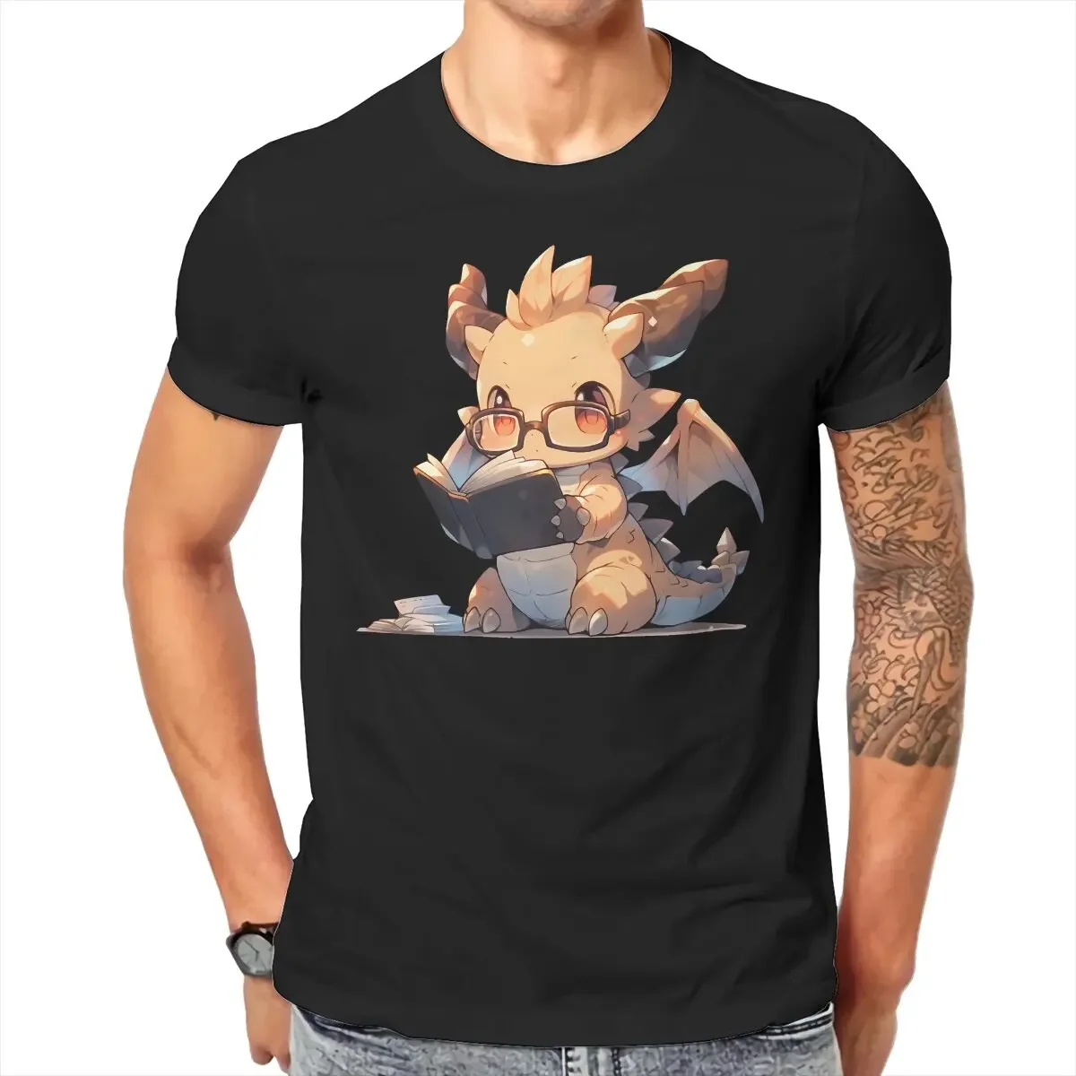 

Cute Kawaii Dragon Hipster TShirts Cartoon Animation About Books Male Harajuku Pure Cotton Tops T Shirt O Neck