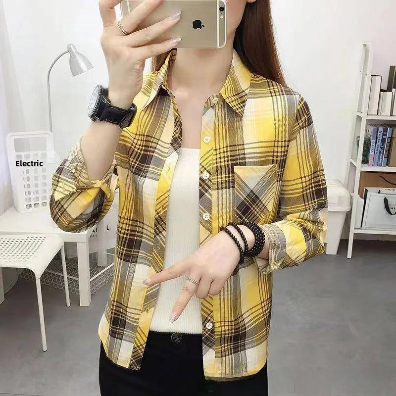 

Women's Plaid Shirt Long Sleeve Retro Hong Kong Style Base Layer Spring Autumn Casual Wear Single Wear Jacket Outerwear