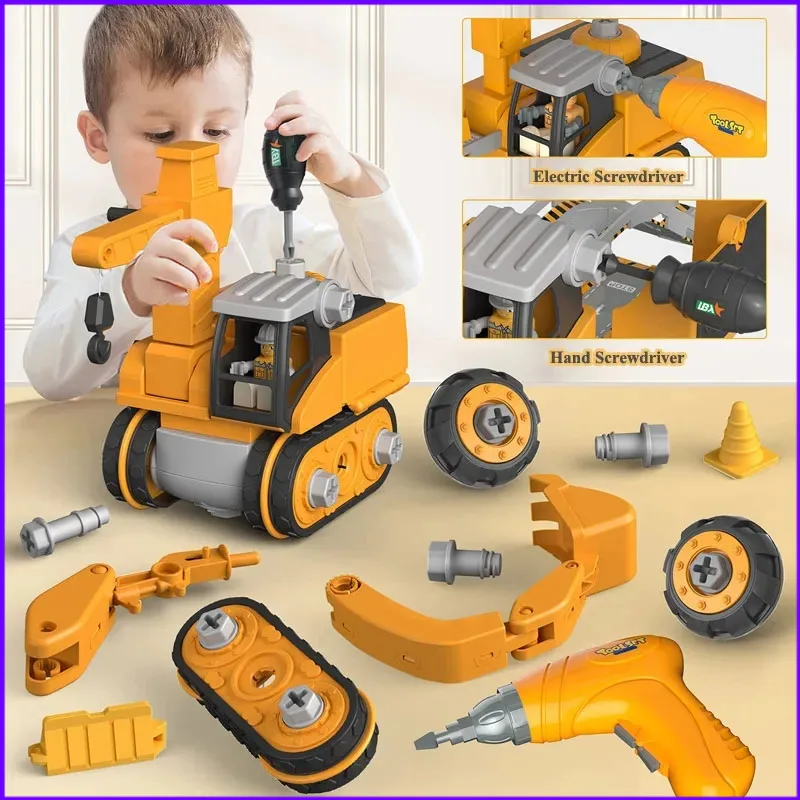 Kids Engineering Vehicle Electric Drill Tool Toys Match Children Educational Assembled Sets Tools For Boys Nut Building Gift