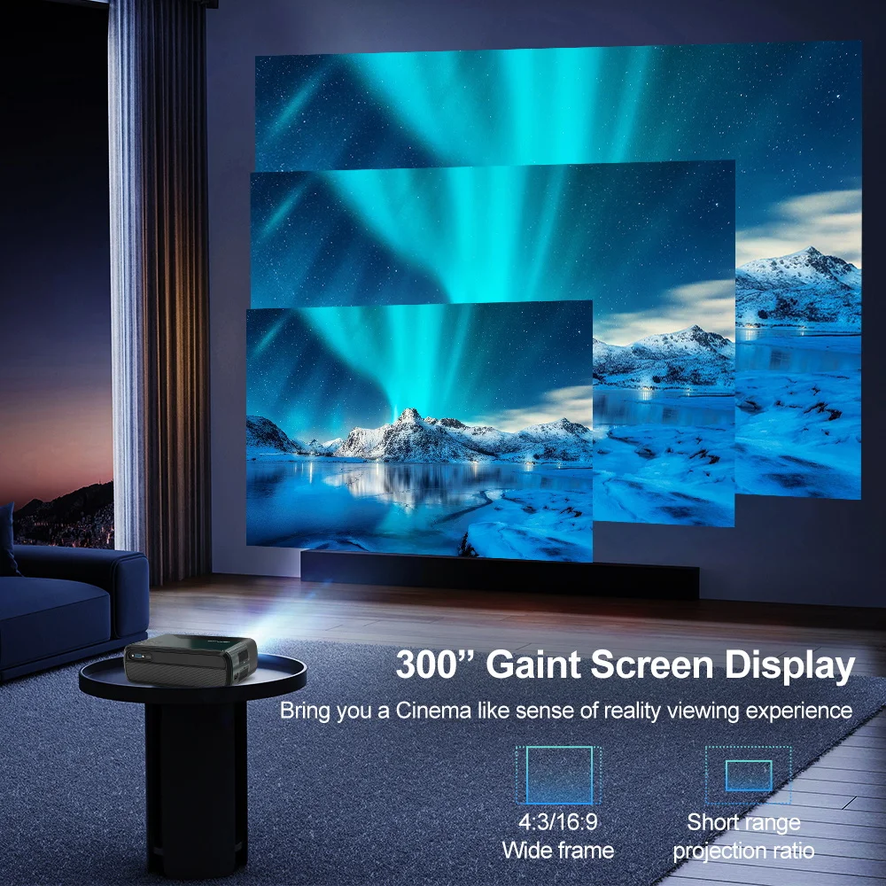 Mini Projetor Portátil Full HD, 1080P, 4K, Wi-Fi, Bluetooth Bidirecional, Android, Sem Fio, Smart TV, Vídeo, Home Theater