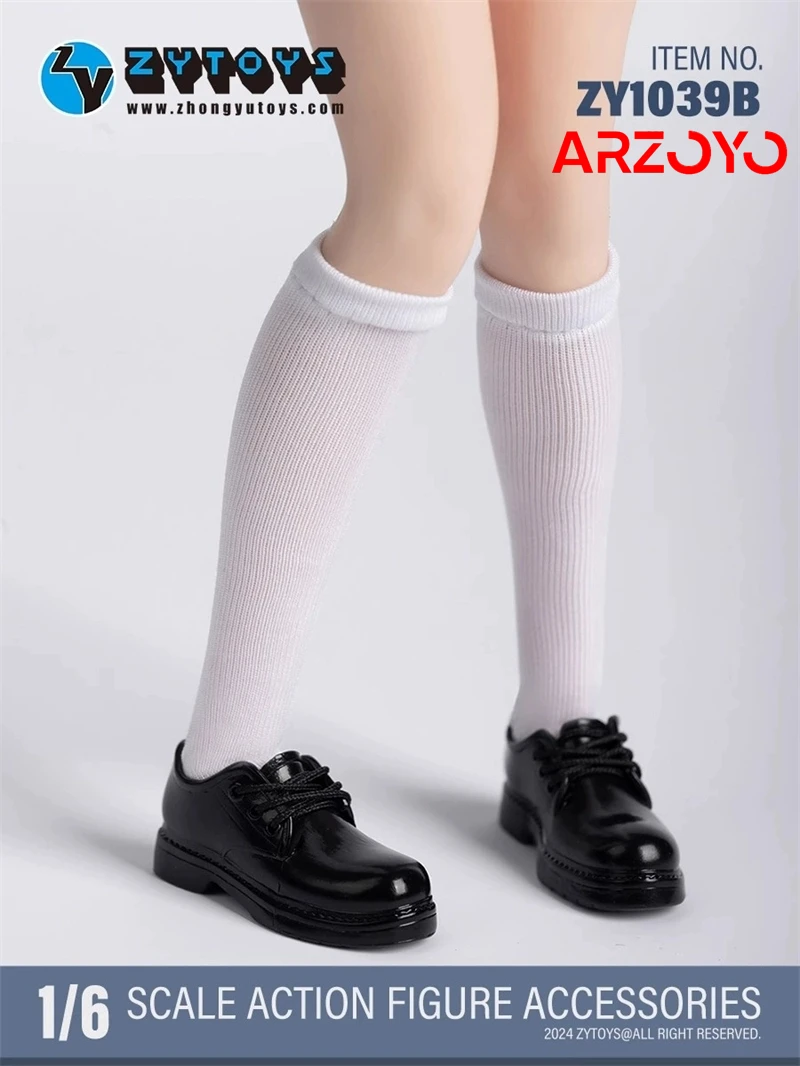 ZYTOYS ZY1030 ZY1039 1/6 Scale Female Sweet Academic Black Leather Shoes Solid Mid Length Socks 12\'\' Action Figure Body Model