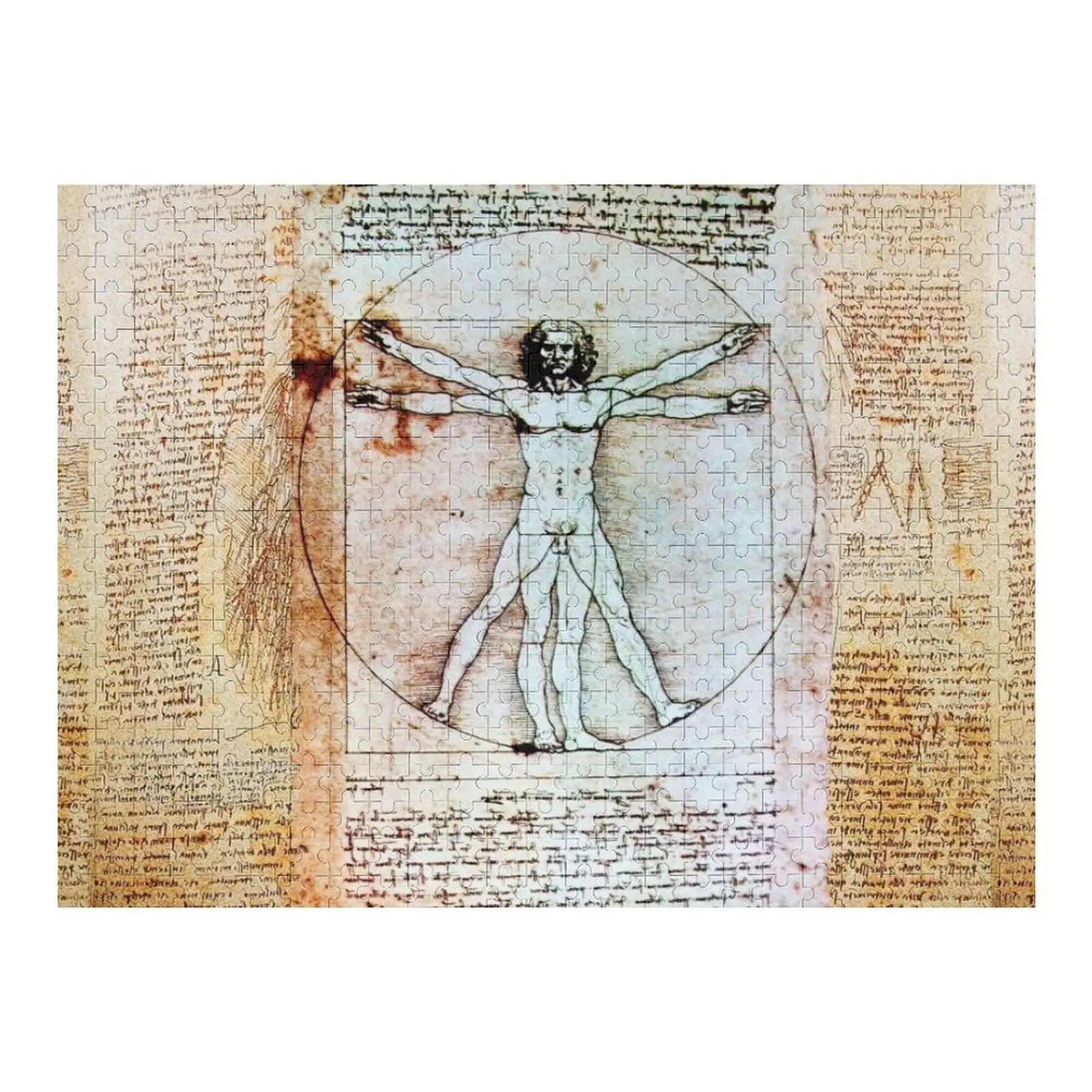 

VITRUVIAN MAN Leonardo Da Vinci Handwriting Antique Parchment Jigsaw Puzzle Toys For Children Personalized Baby Object Puzzle