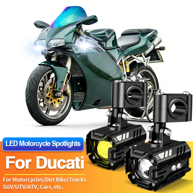 

1/2PC Universal Motorcycles Headlight LED Fog Light Dual Color Spotlights for Ducati 999S/1098/1098R/1098S/1198/1198R/1198S/1199