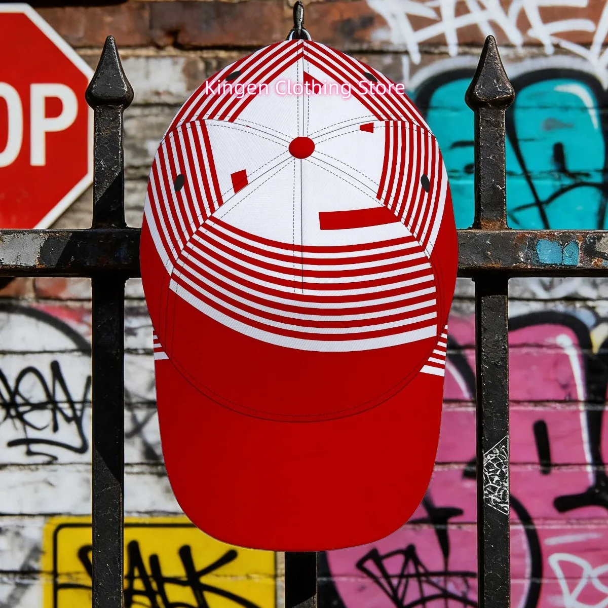 1pc with Red And White Stripes Bold. All-Over Print Duckbill Hat Breathable Pattern Print a Stylish Street Fashion Accessory Chr