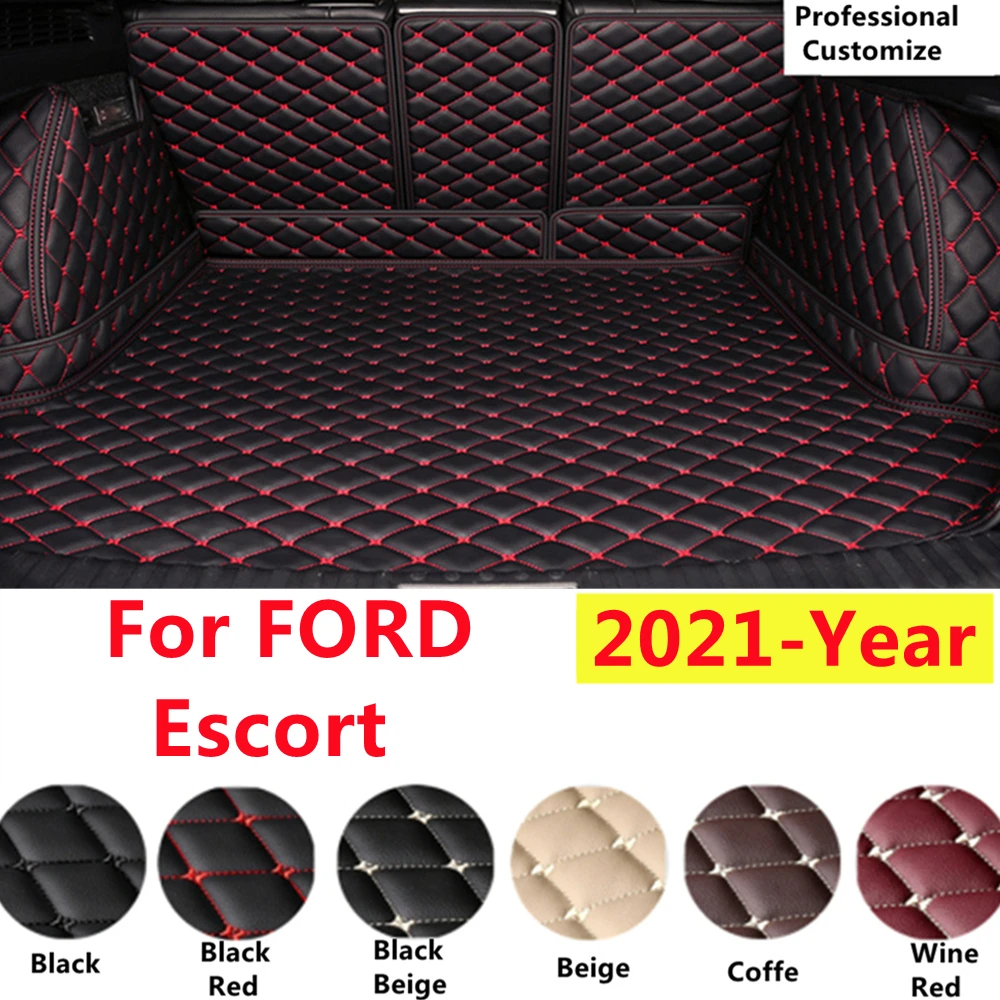 

SJ Full Set XPE Leather Custom Fit For FORD Escort 2021 YEAR WATERPROOF Fittings Car Trunk Mat Tail Boot Tray Liner Rear Cargo