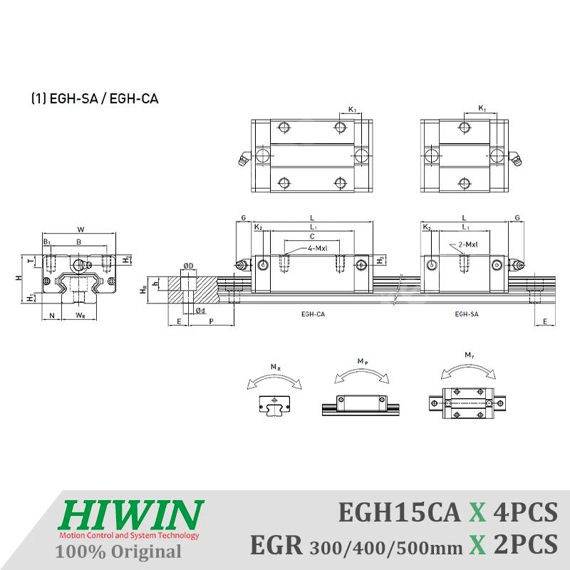 Prawdziwy blok HIWIN EGH15CA niskoprofilowy w kształcie piłki prowadnica liniowa 300 400 części maszyn nośność o wysokości 500mm centrum CNC EGW