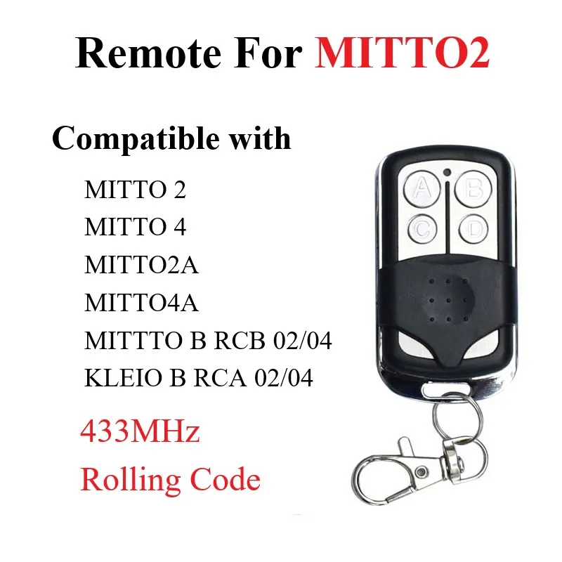 For RCB02,04 MITTO 2/4 replacement garage door remote control 433.92mhz rolling code