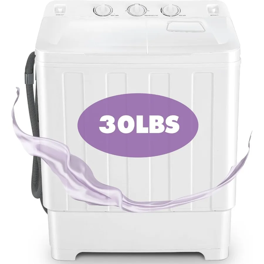 

Portable Washing Machine 30Lbs Capacity Twin Tub Compact Laundry Machine 19Lbs Washer and 11Lbs Spin Dryer with Built-in Drain
