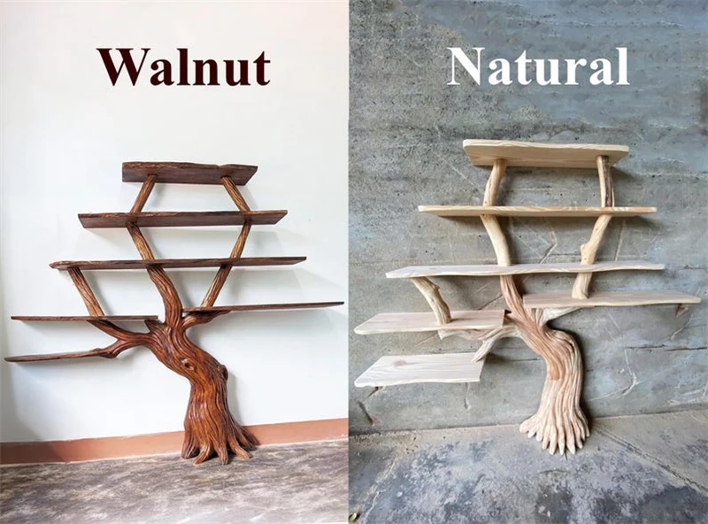 Tree Bookshelf, 165x190.5x25.4cm Driftwood Tree Bookcase, Floating Wall Hanging Handmade Wooden Storage Rack, Living Room Decor