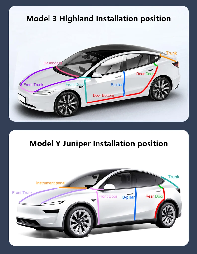 For Tesla Model Y Juniper Door Seal Strip Soundproof Rubber Weatherstrip for Model 3 Highland B-Pillar Sealing Noise Reduction