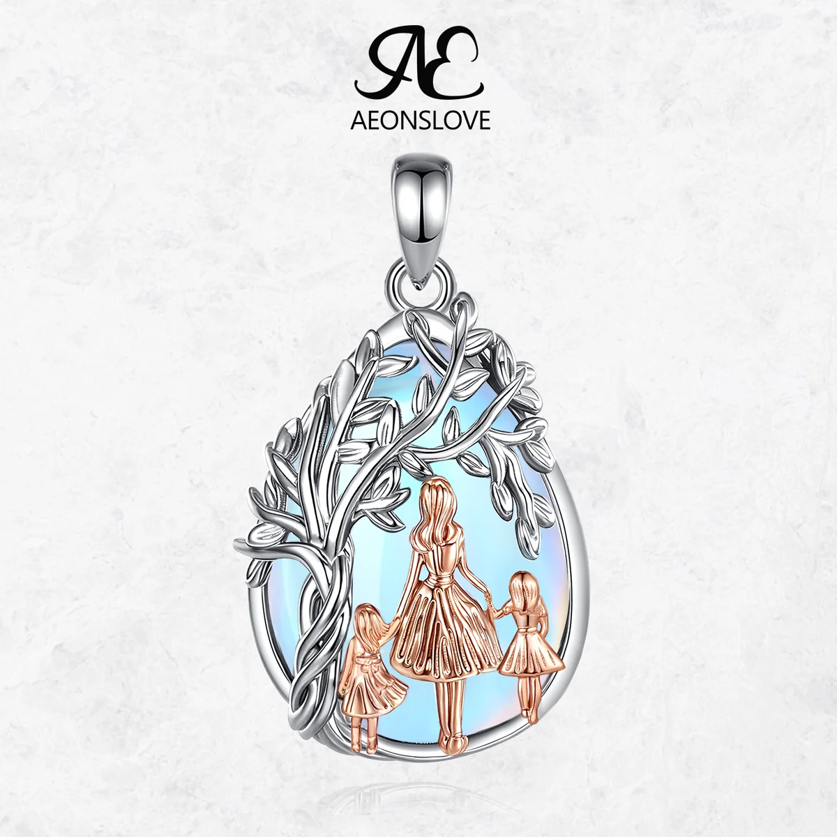 

AEONSLOVE Moonstone Tree of Life Necklace Mother and Children Family Tree Pendant Spiritual Jewelry Mother’s Day Gift for Women