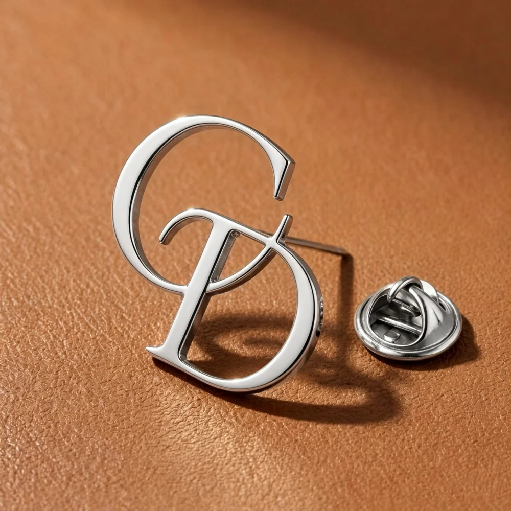 Custom Interlocking Initials Brooch Personalized Two Letters Lapel Pin Stainless Steel Men Jewelry Father Groom Best Man Brooch
