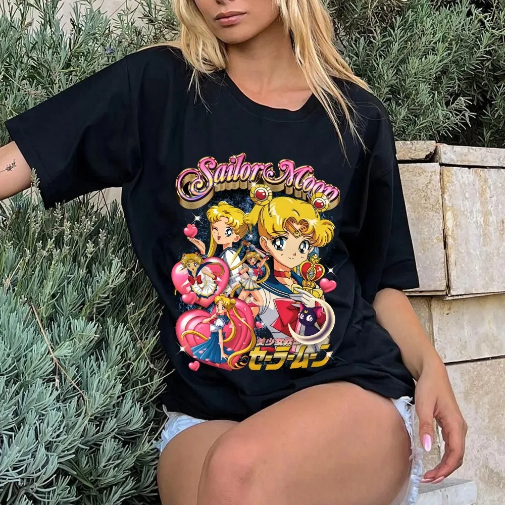 

Sailor Moon Women's T-shirt Tsukino Usagi Luna Tee Summer and Spring Girl's Short Sleeves Casual Trendy Parent-child Outfits