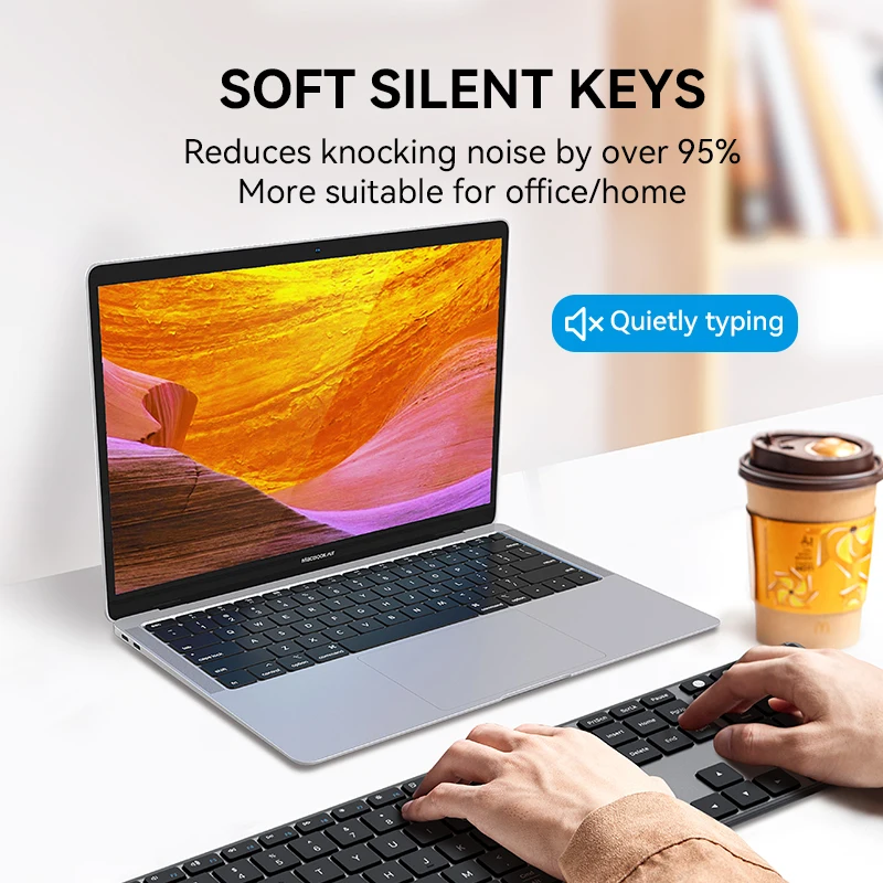 Ausdom sofkeys4 sem fio bluetooth modo duplo 3 zona chave teclado escritório teclado em casa silencioso 110 teclas para computador pc ipad telefone