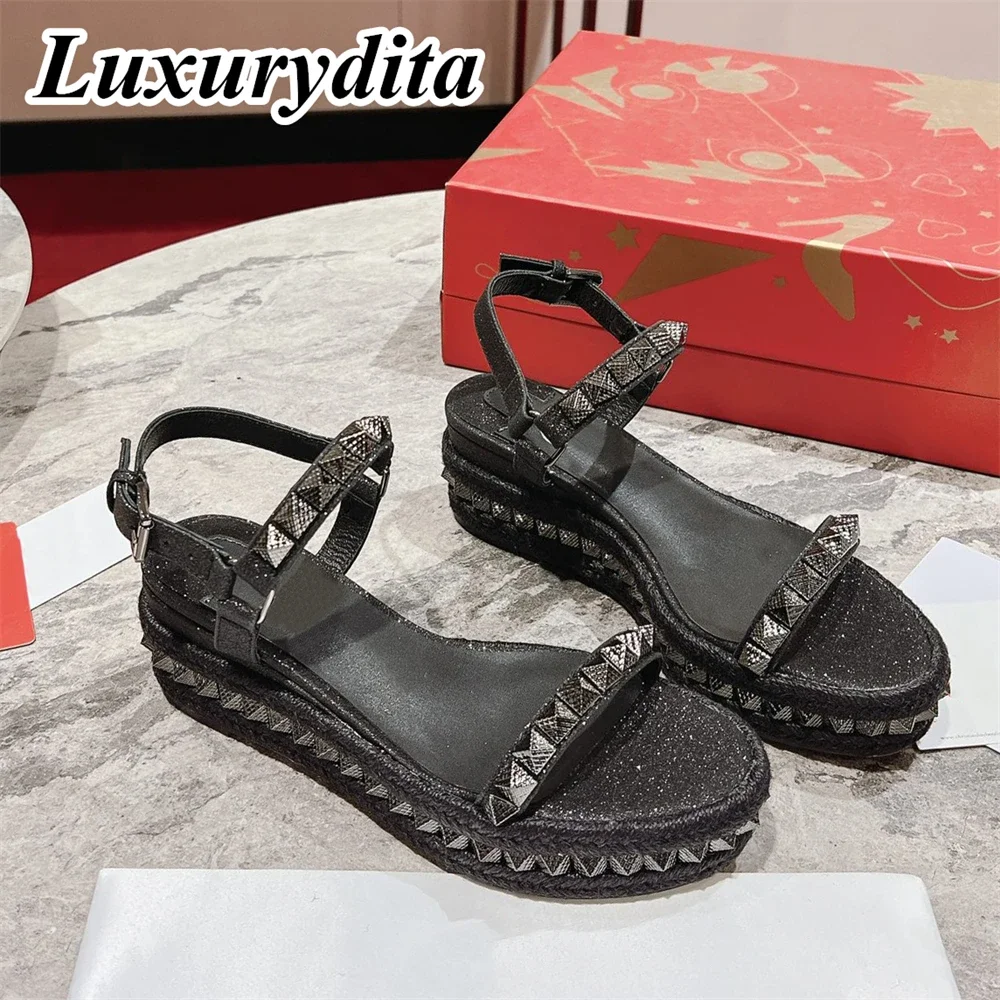 

Top Quality Womens High Heels 0-12cm Luxury Fashion Ladies Sandals Designer Classic Red Heel Real Leather sole Mules Shoes 0967